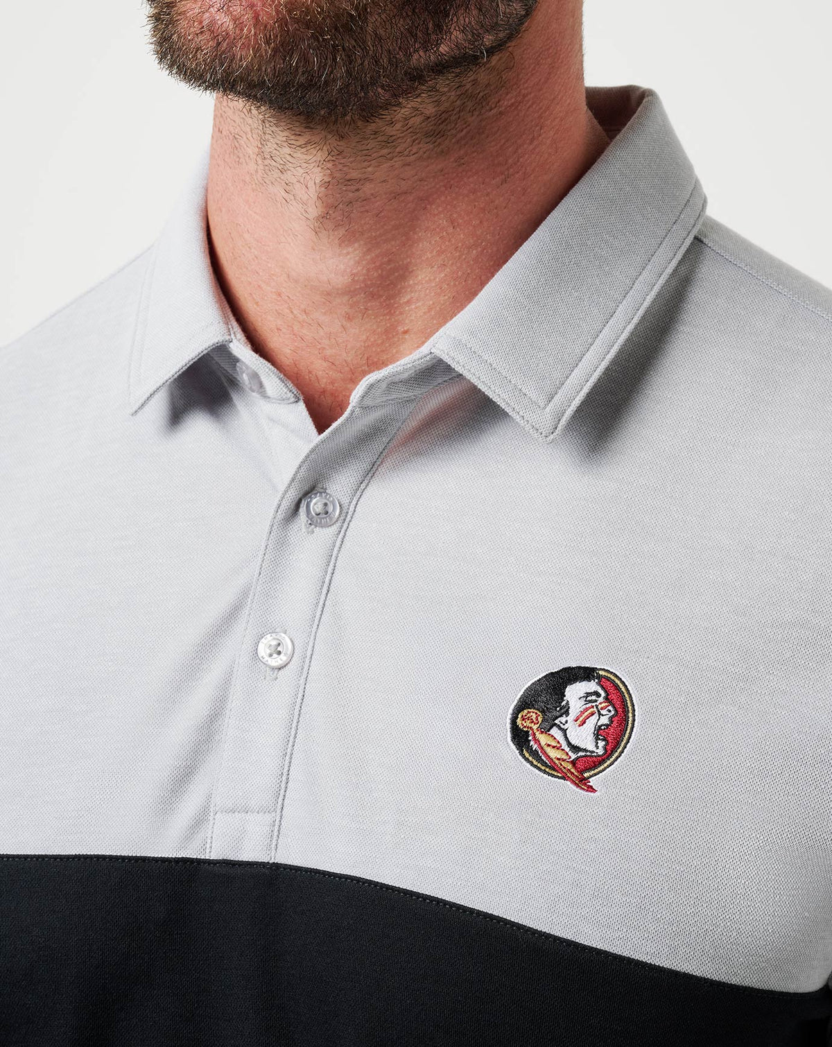 FSU Drop Back Polo Heather Grey/Black | Travis Mathew