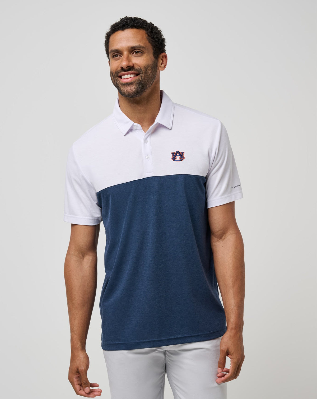 Auburn Drop Back Polo White/Navy | Travis Mathew