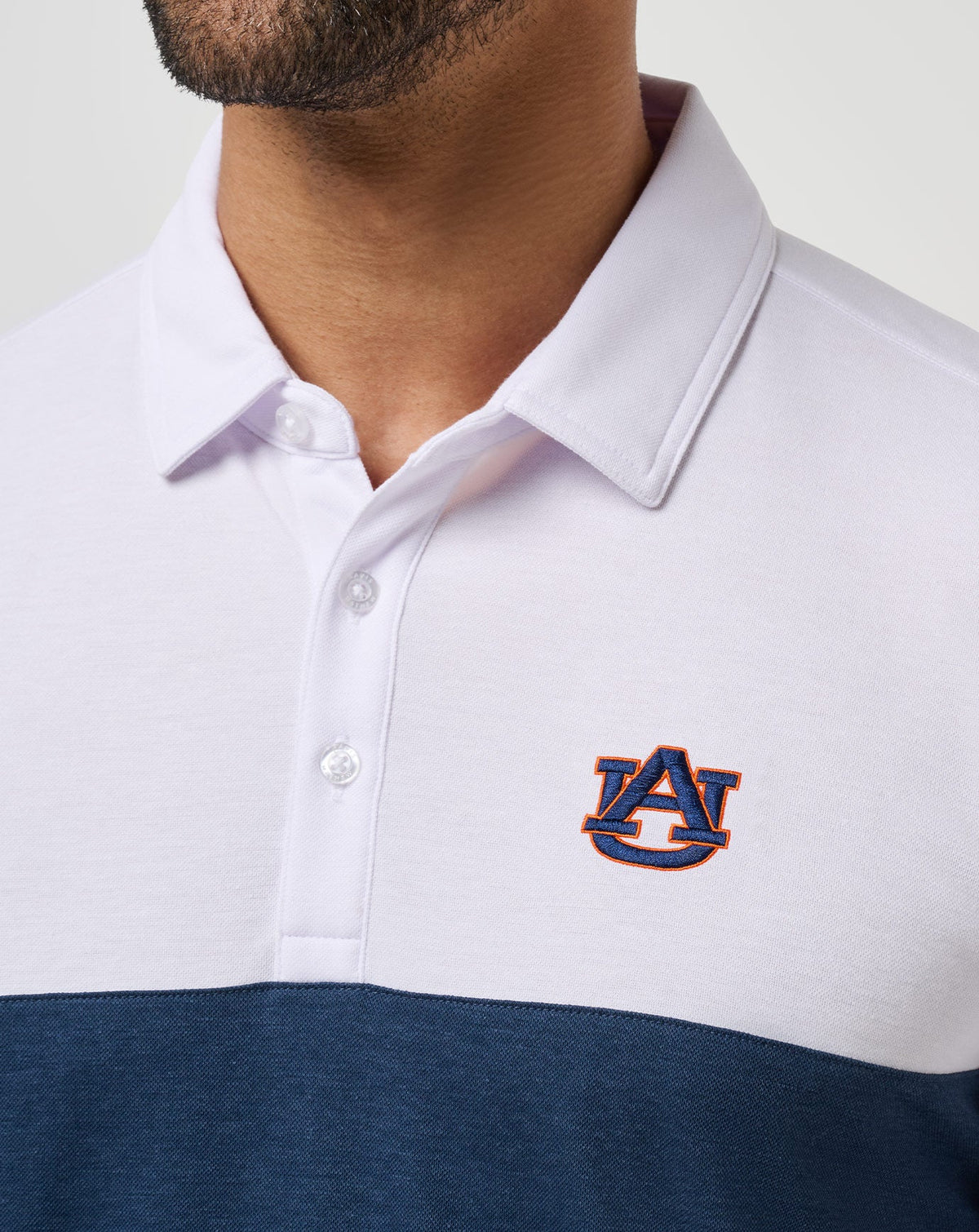 Auburn Drop Back Polo White/Navy | Travis Mathew