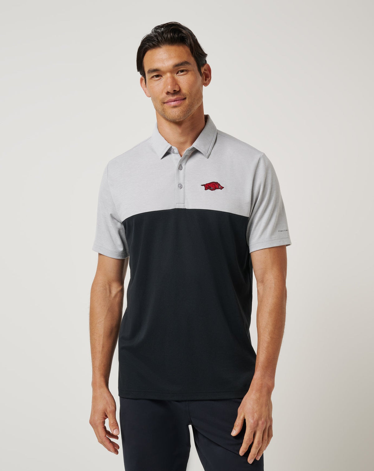 Arkansas Drop Back Polo Heather Grey/Black | Travis Mathew