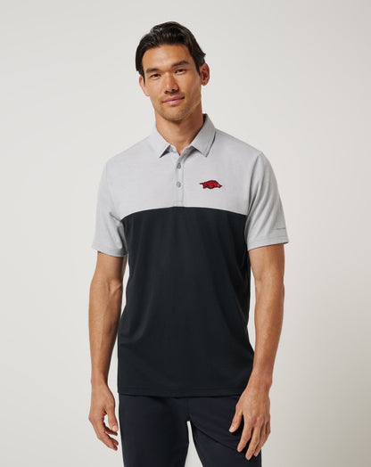 Arkansas Drop Back Polo Heather Grey/Black | Travis Mathew