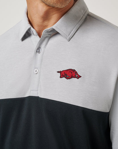 Arkansas Drop Back Polo Heather Grey/Black | Travis Mathew