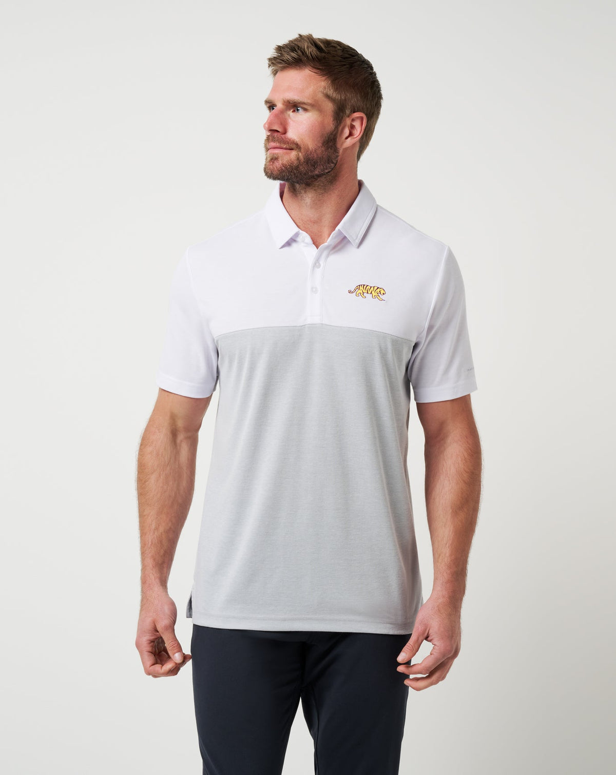 LSU Drop Back Polo White/Heather Grey | Travis Mathew