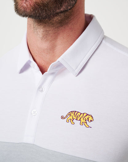 LSU Drop Back Polo White/Heather Grey | Travis Mathew