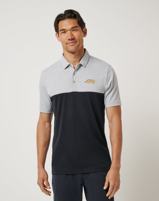 LSU Drop Back Polo Heather Grey/Black | Travis Mathew