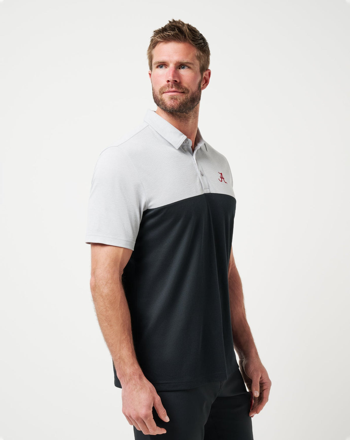 Alabama Drop Back Polo Heather Grey/Black | Travis Mathew
