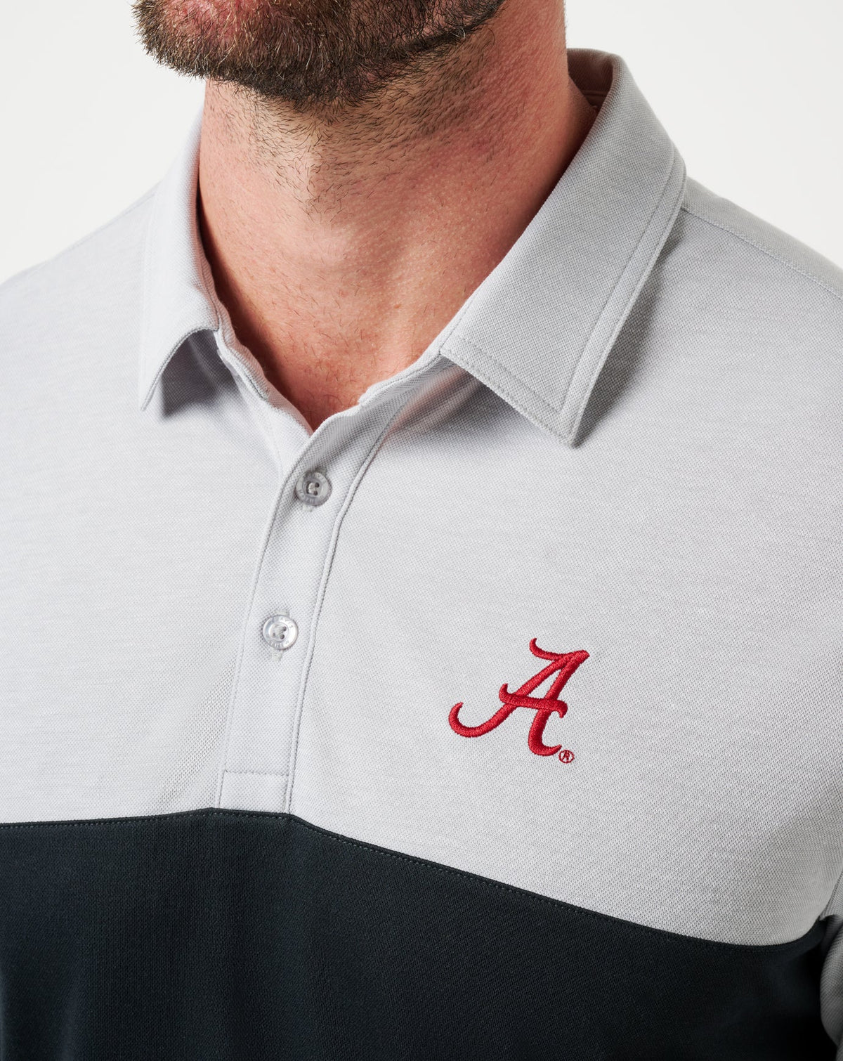 Alabama Drop Back Polo Heather Grey/Black | Travis Mathew
