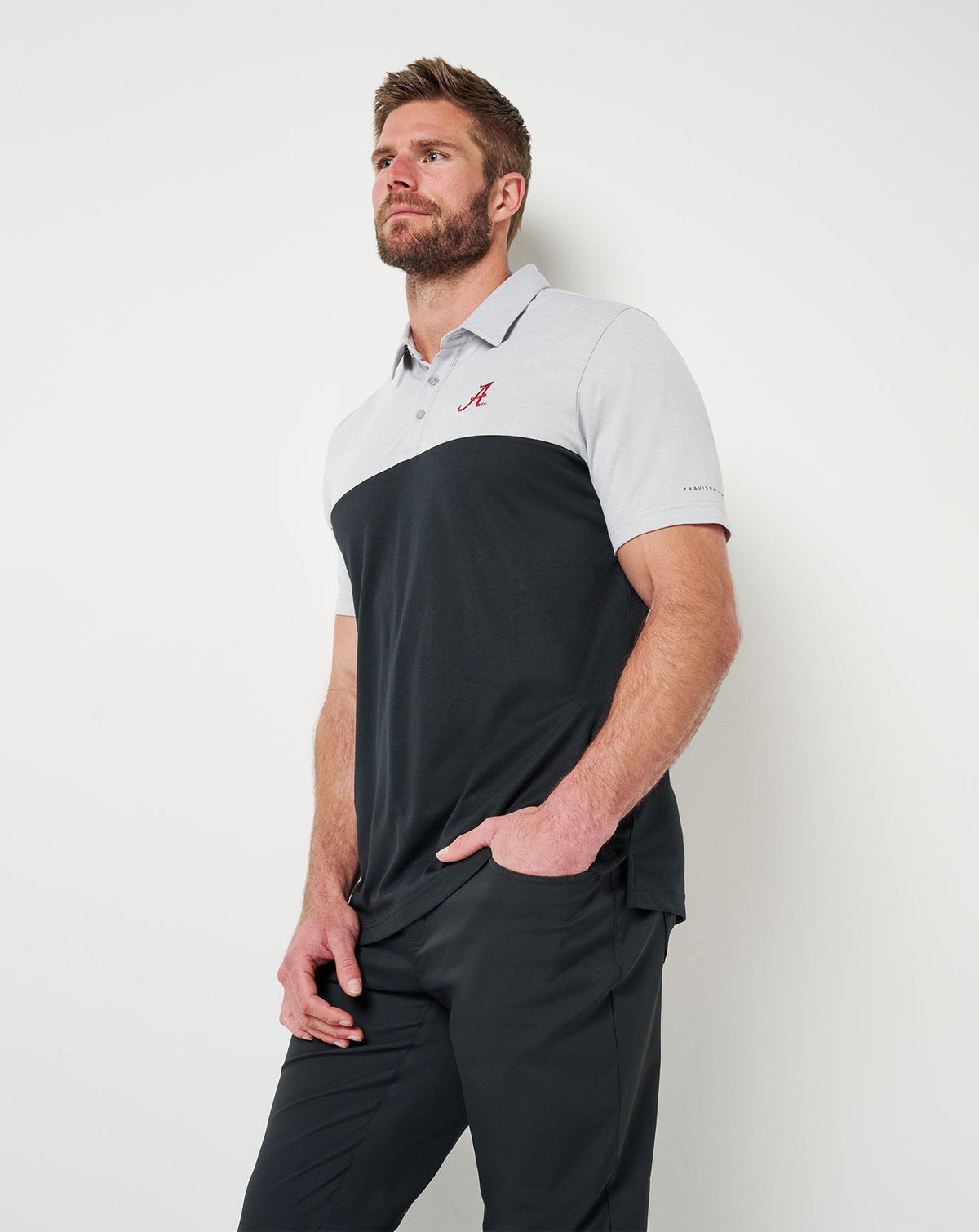 Alabama Drop Back Polo Heather Grey/Black | Travis Mathew