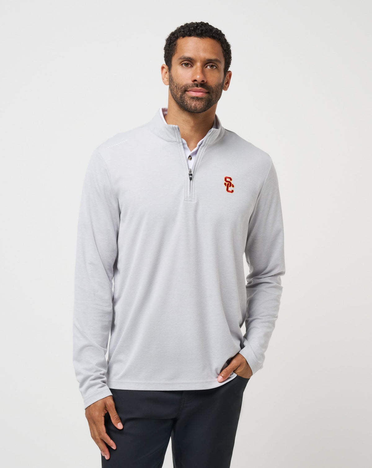 USC Time To Tailgate Quarter Zip Heather Grey | Travis Mathew