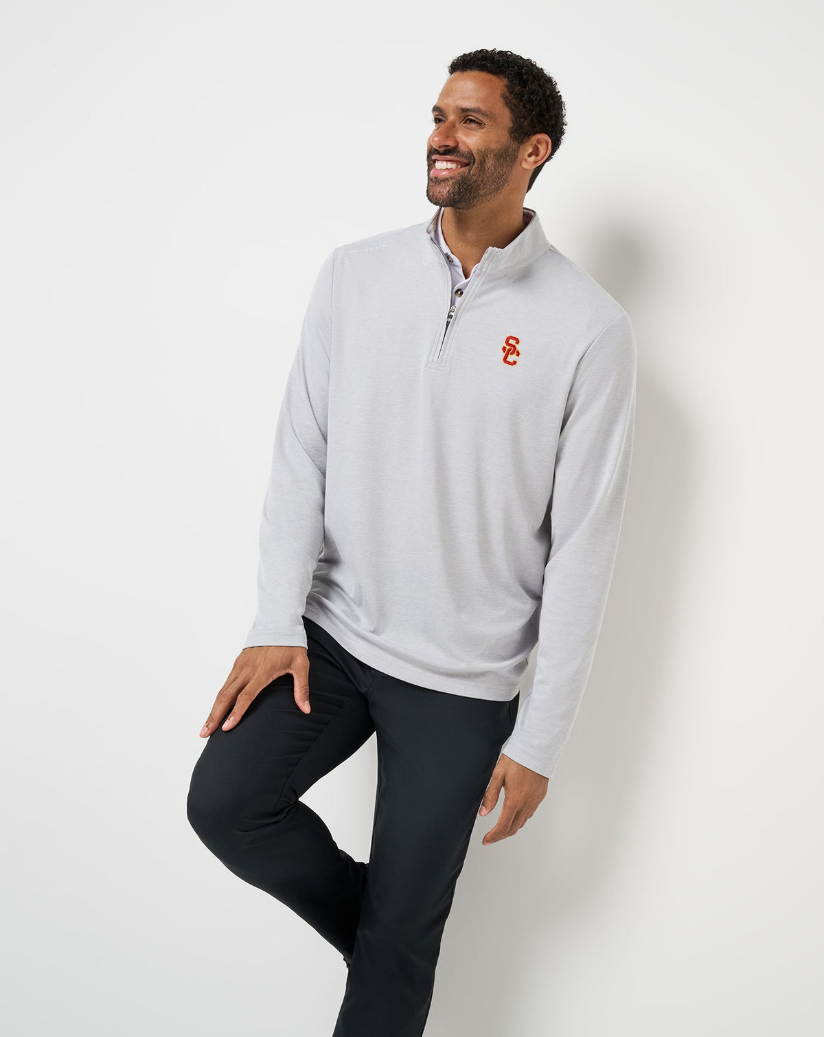 USC Time To Tailgate Quarter Zip Heather Grey | Travis Mathew