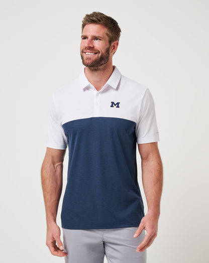 Michigan Drop Back Polo White/Navy | Travis Mathew