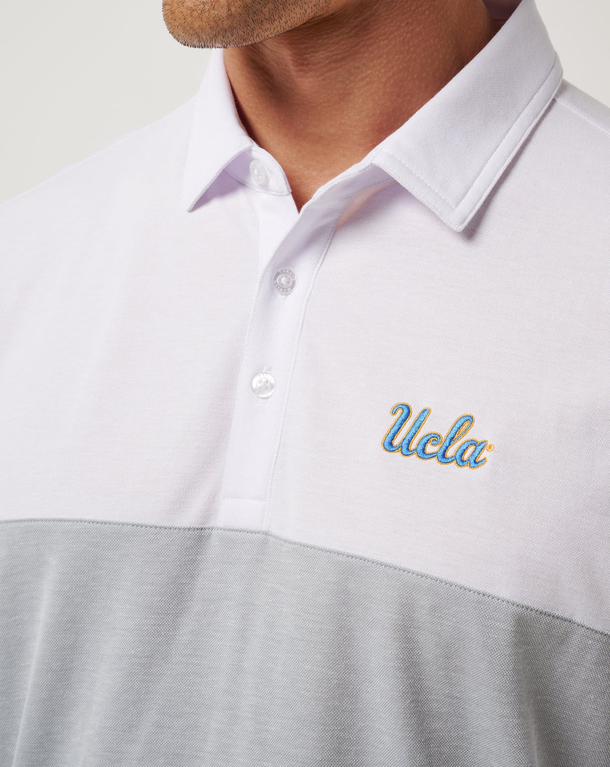 UCLA Drop Back Polo White/Heather Grey | Travis Mathew