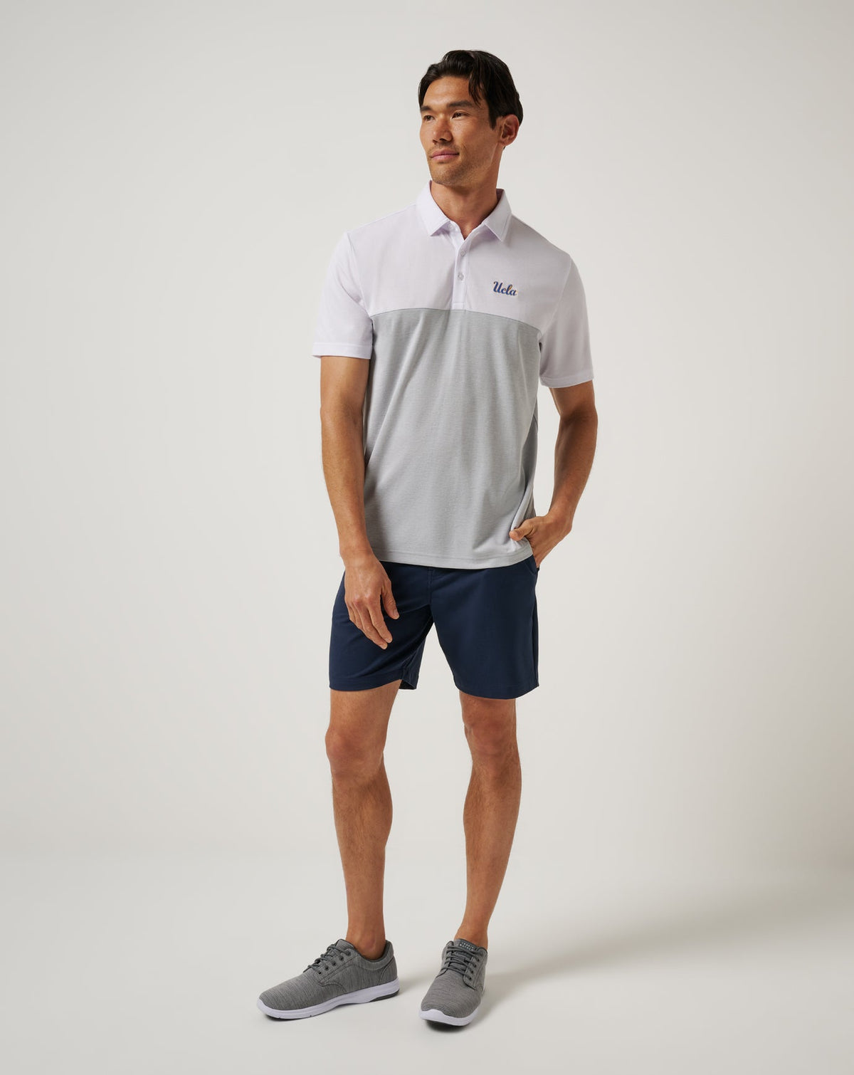 UCLA Drop Back Polo White/Heather Grey | Travis Mathew