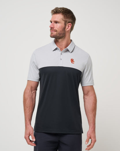 USC Drop Back Polo Heather Grey/Black | Travis Mathew