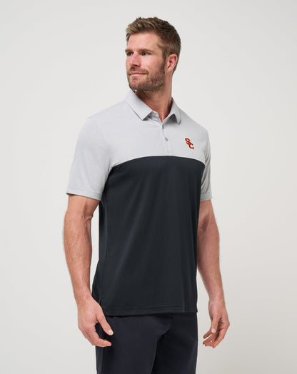 USC Drop Back Polo Heather Grey/Black | Travis Mathew