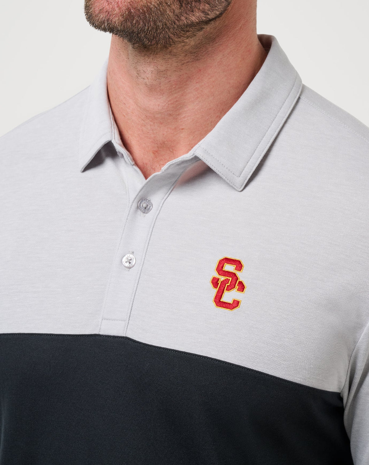 USC Drop Back Polo Heather Grey/Black | Travis Mathew