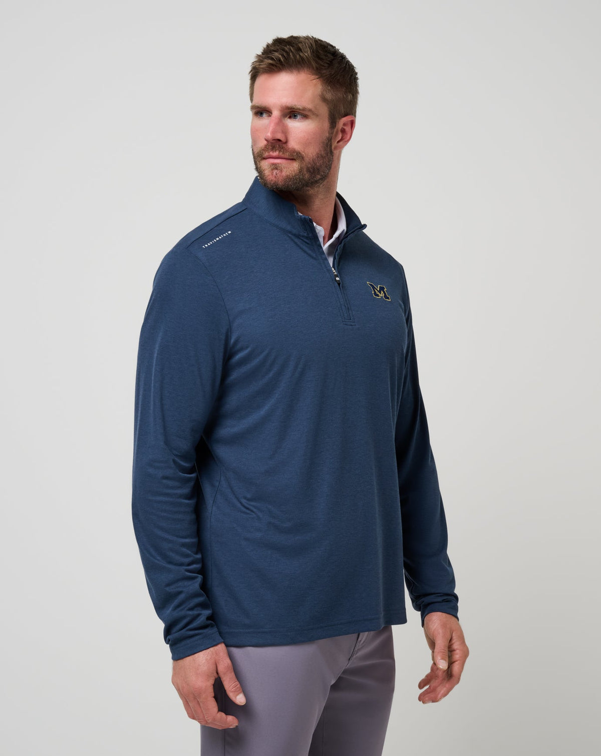 Michigan Time To Tailgate Quarter Zip Navy | Travis Mathew