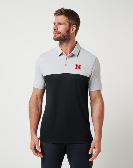Nebraska Drop Back Polo Heather Grey/Black | Travis Mathew