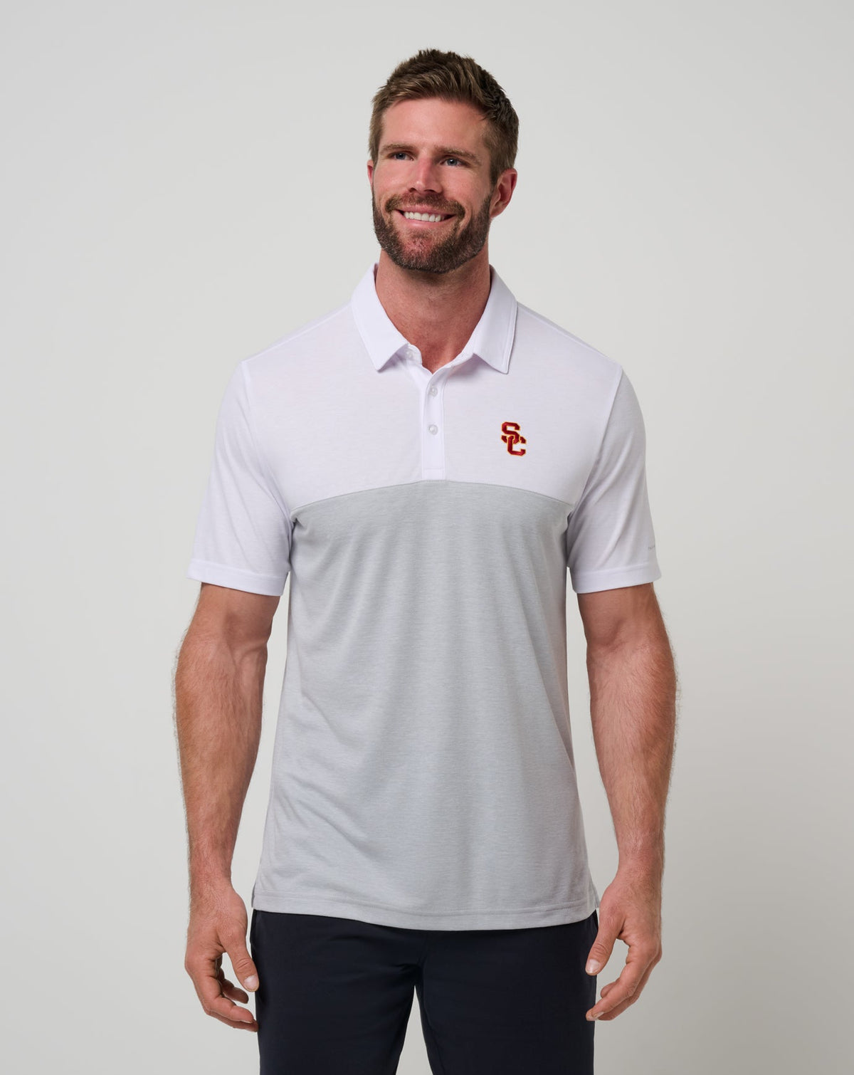 USC Drop Back Polo White/Heather Grey | Travis Mathew