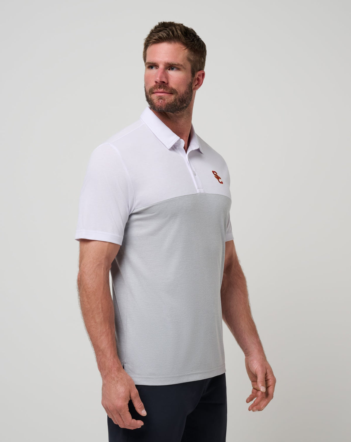 USC Drop Back Polo White/Heather Grey | Travis Mathew