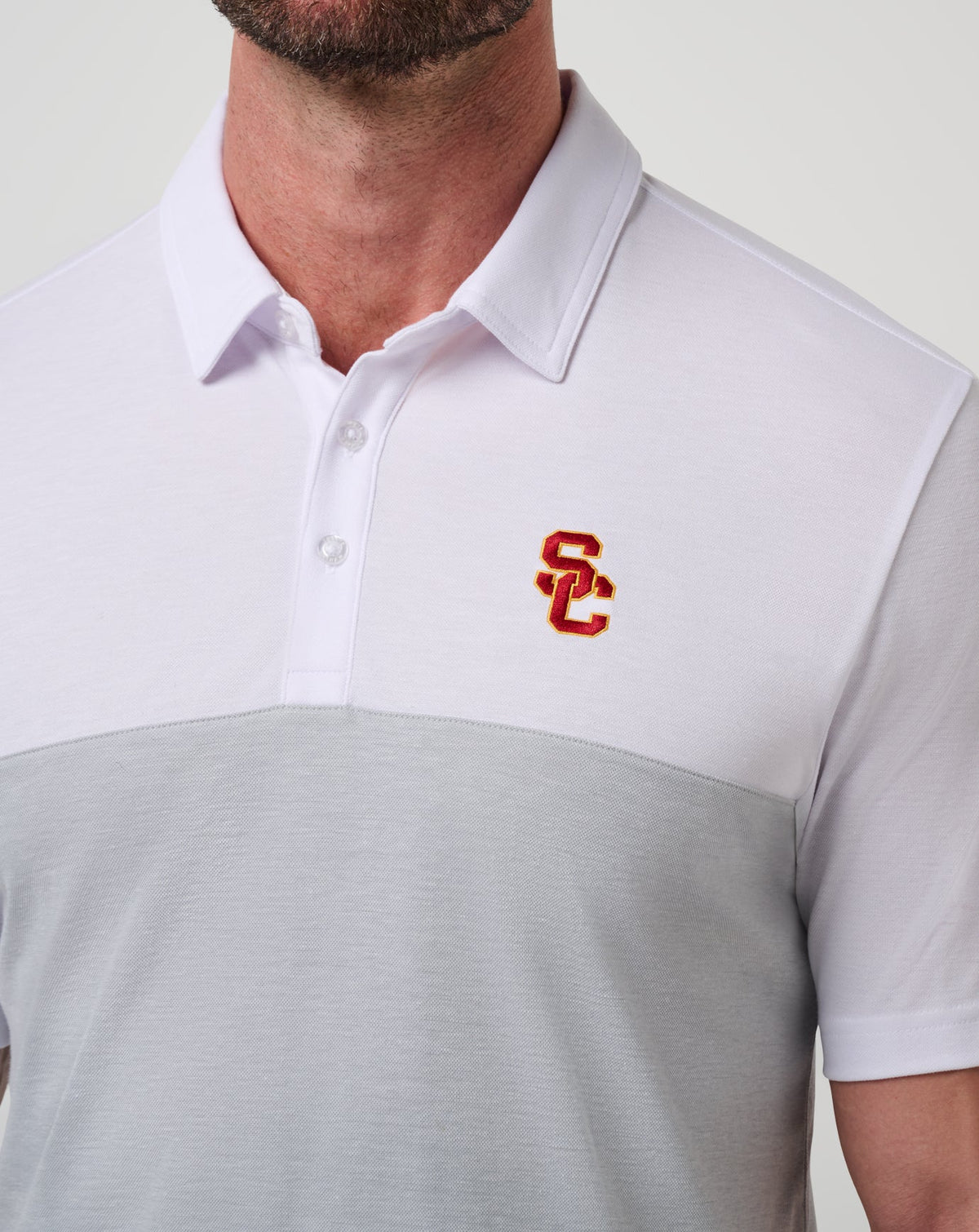 USC Drop Back Polo White/Heather Grey | Travis Mathew