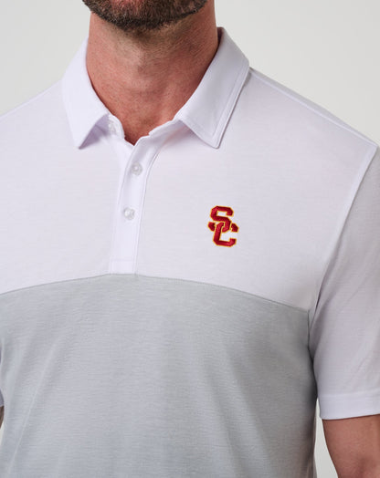 USC Drop Back Polo White/Heather Grey | Travis Mathew