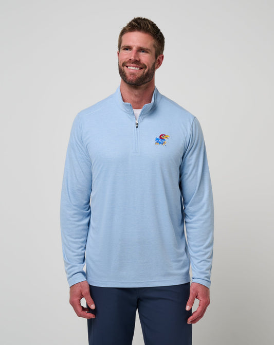 Kansas Time To Tailgate Quarter Zip Heather Blue | Travis Mathew