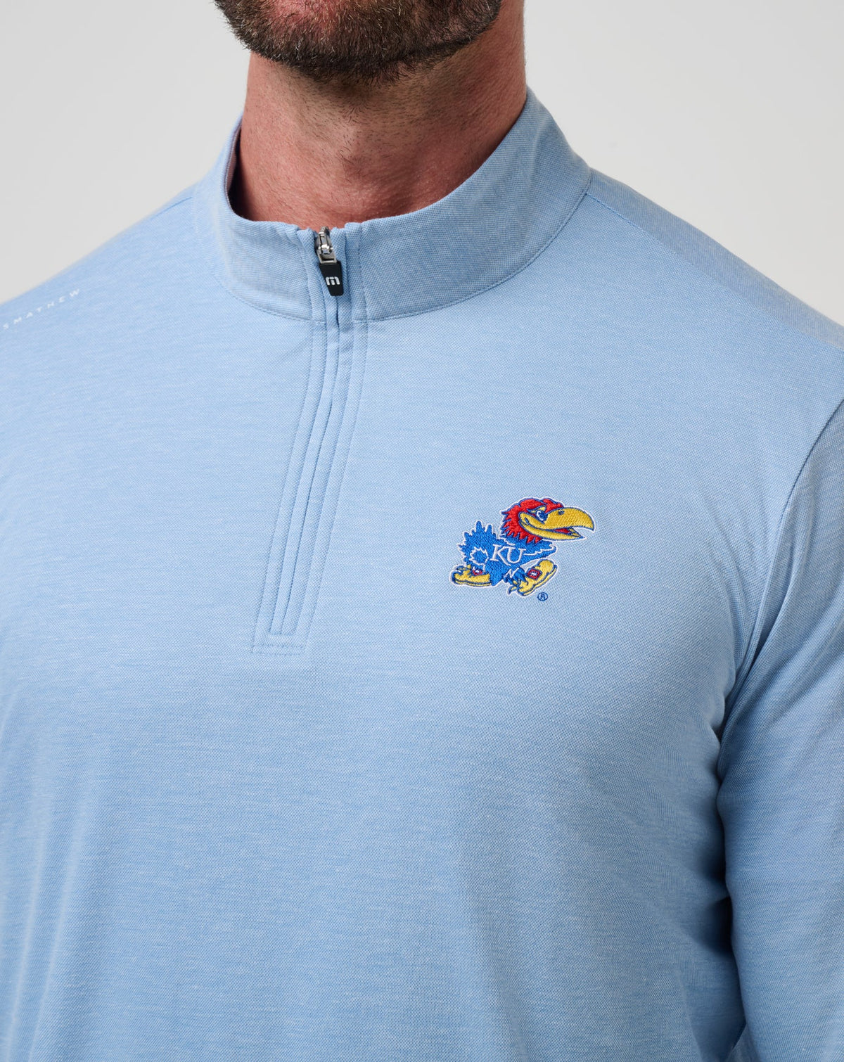Kansas Time To Tailgate Quarter Zip Heather Blue | Travis Mathew
