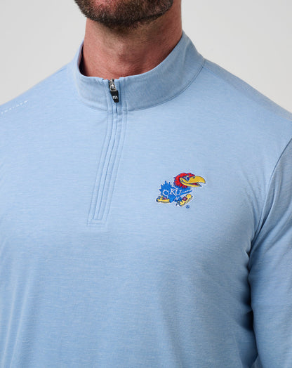 Kansas Time To Tailgate Quarter Zip Heather Blue | Travis Mathew