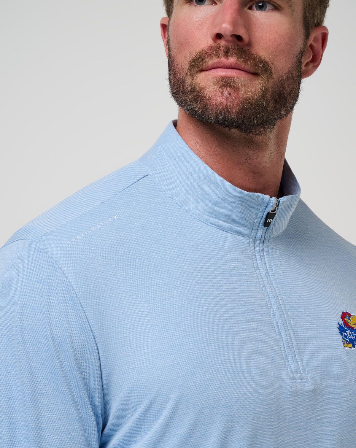 Kansas Time To Tailgate Quarter Zip Heather Blue | Travis Mathew