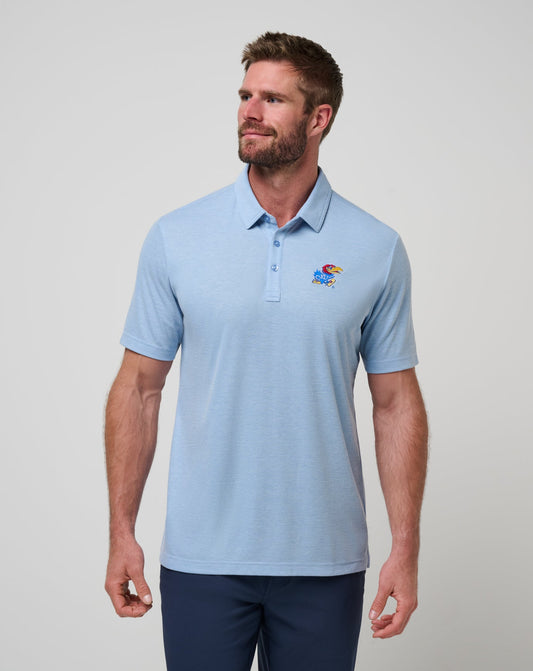 Kansas School Pride Polo Heather Blue | Travis Mathew