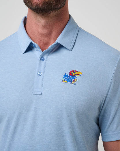 Kansas School Pride Polo Heather Blue | Travis Mathew