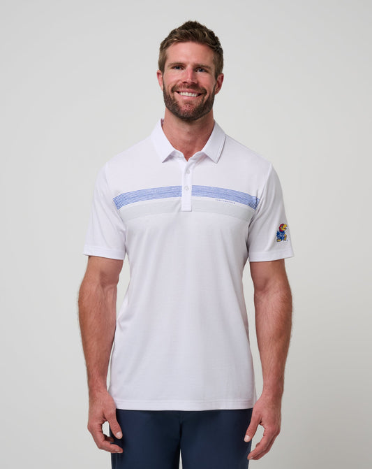 Kansas Top Recruit Polo White/Blue | Travis Mathew