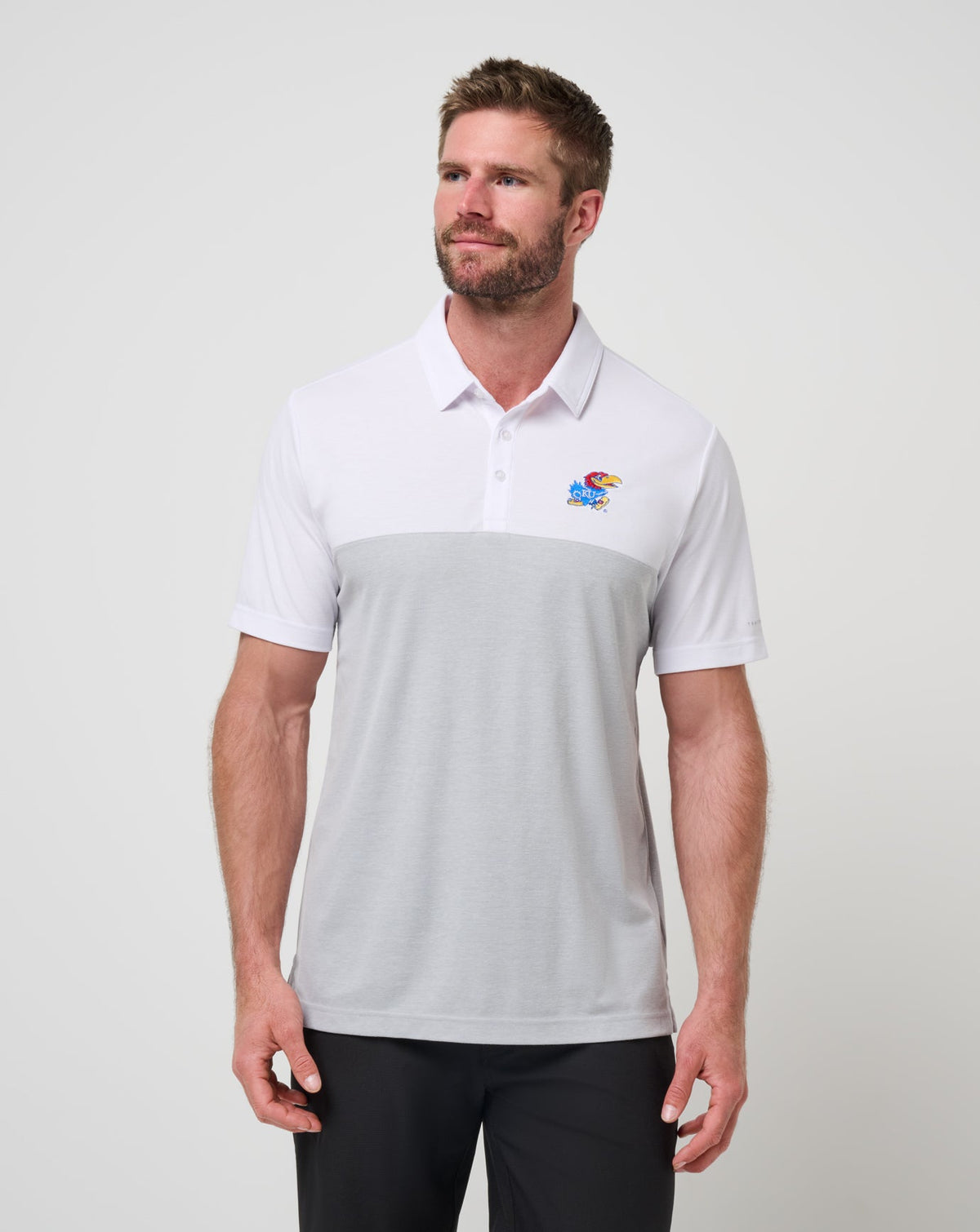 Kansas Drop Back Polo White/Heather Grey | Travis Mathew