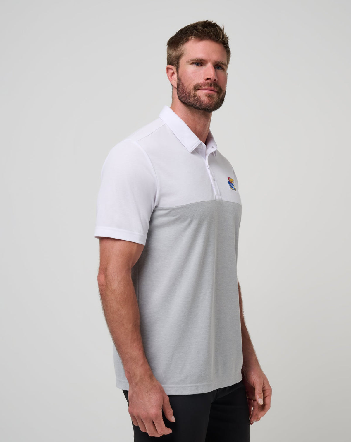 Kansas Drop Back Polo White/Heather Grey | Travis Mathew