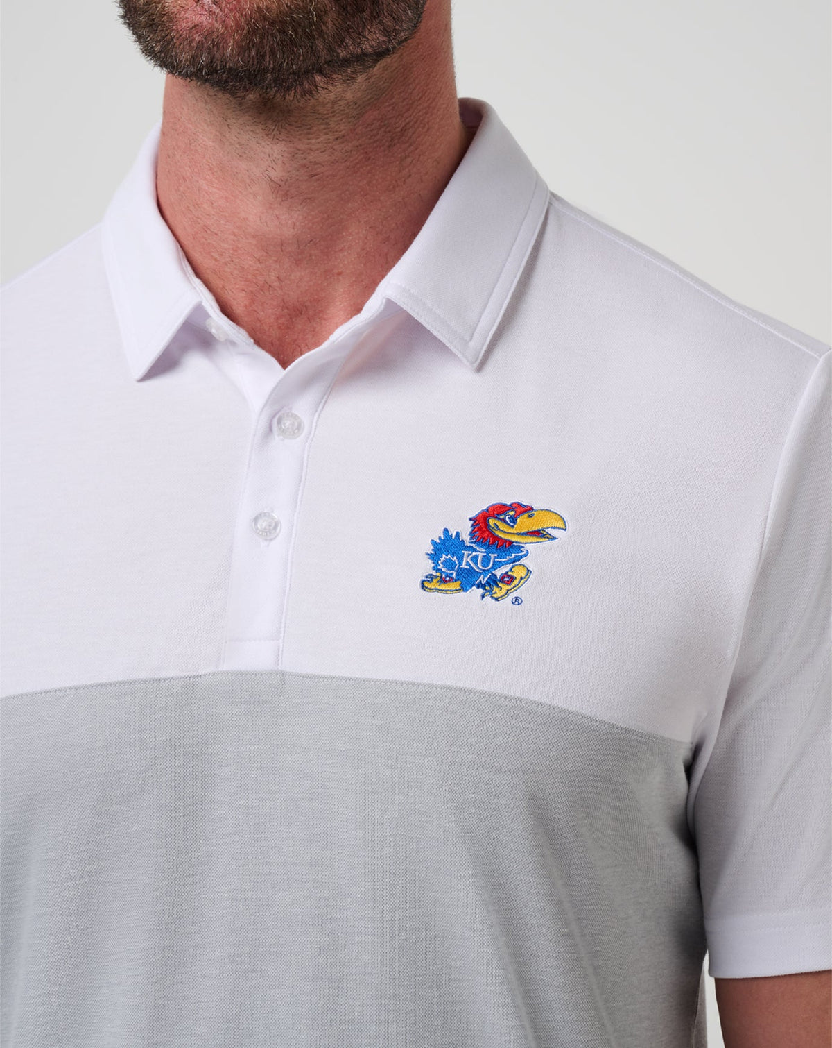 Kansas Drop Back Polo White/Heather Grey | Travis Mathew