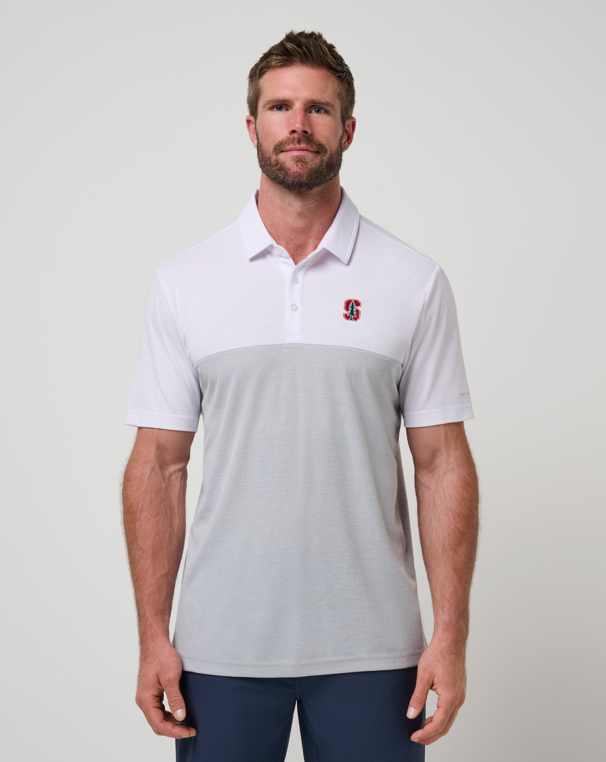 Stanford Drop Back Polo White/Heather Grey | Travis Mathew