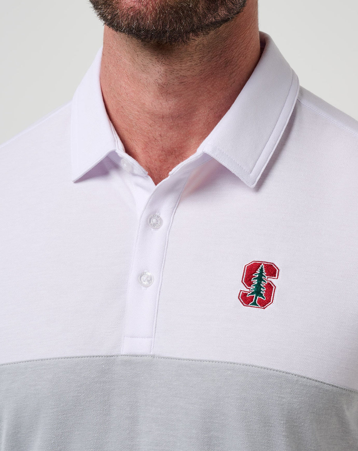 Stanford Drop Back Polo White/Heather Grey | Travis Mathew