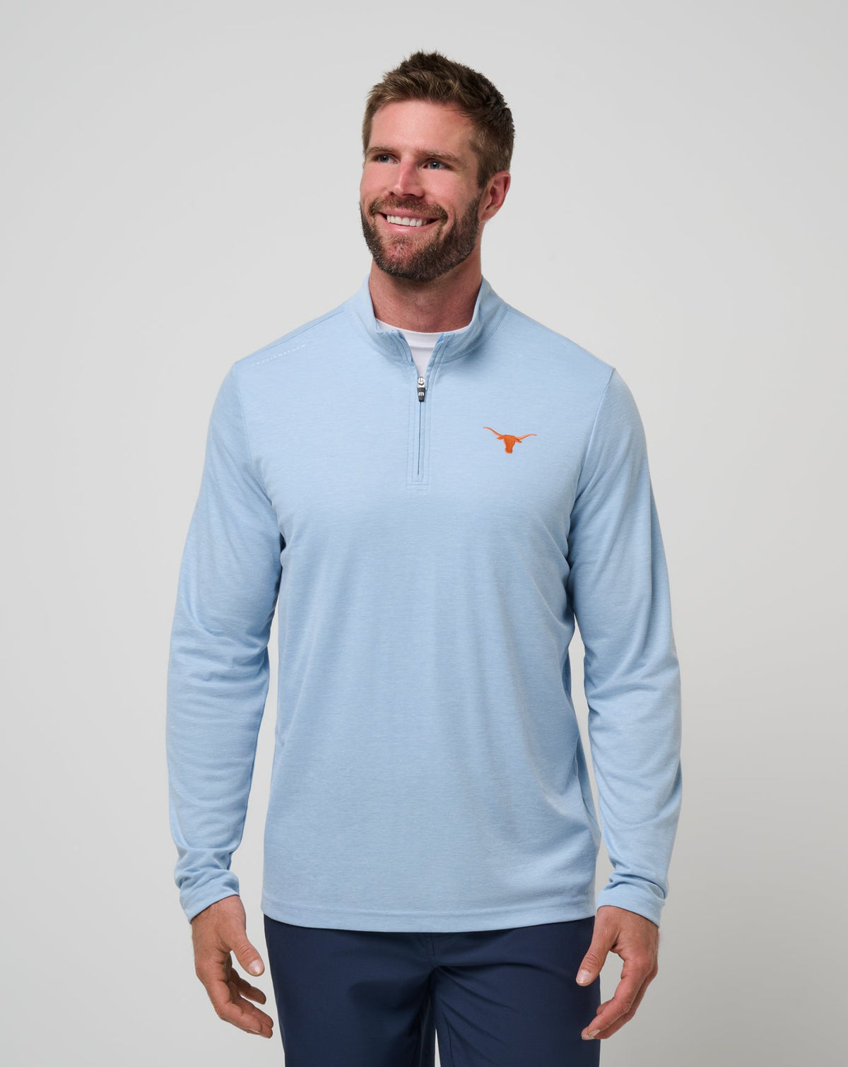 UT Austin Time To Tailgate Quarter Zip Heather Blue | Travis Mathew