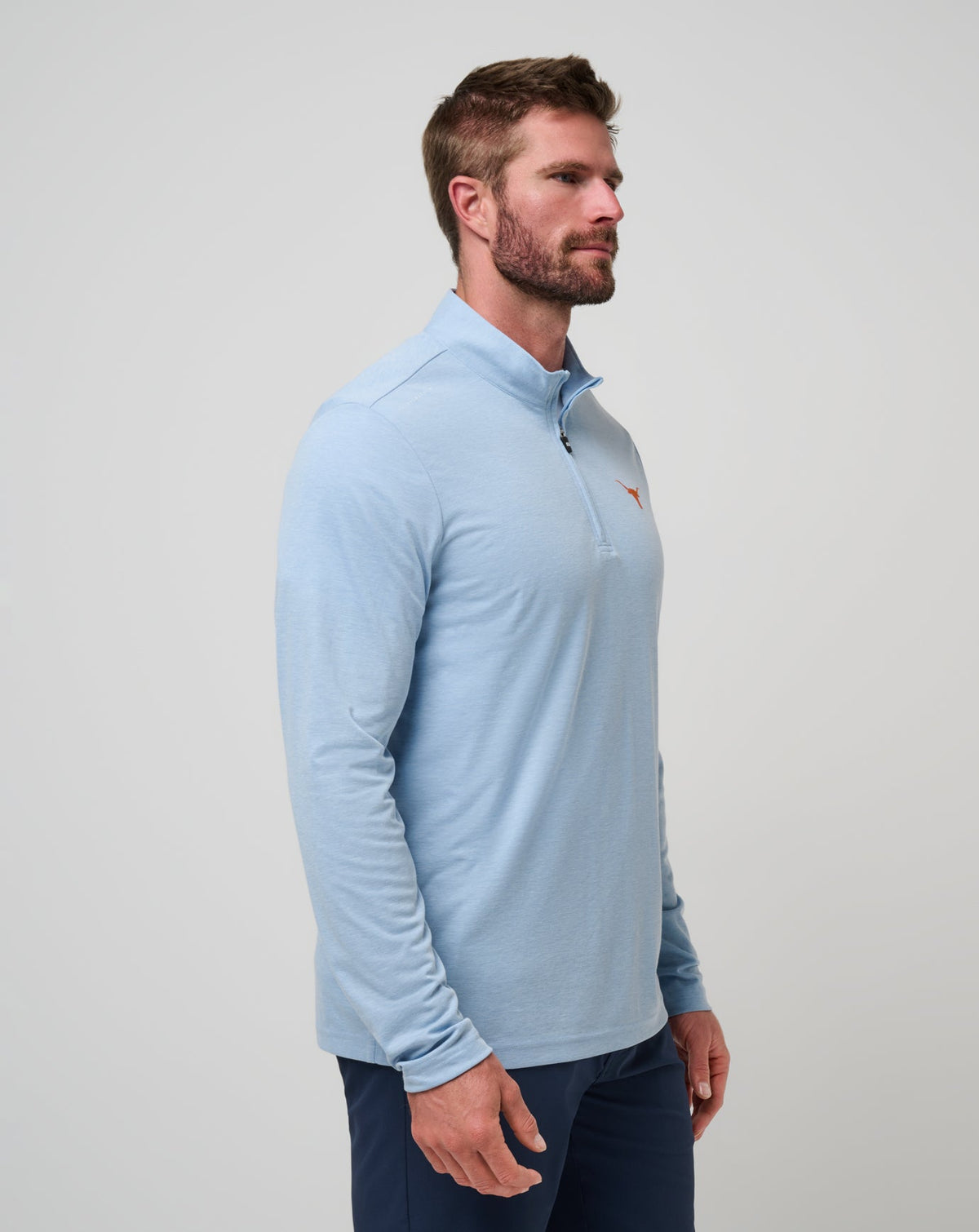UT Austin Time To Tailgate Quarter Zip Heather Blue | Travis Mathew