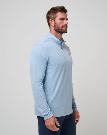 UT Austin Time To Tailgate Quarter Zip Heather Blue | Travis Mathew