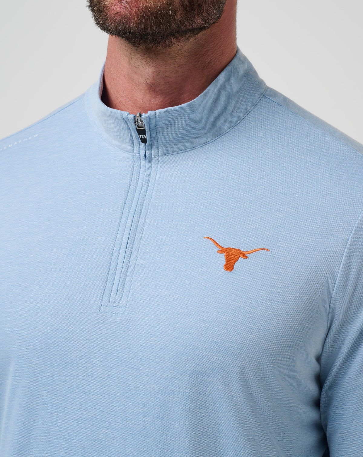 UT Austin Time To Tailgate Quarter Zip Heather Blue | Travis Mathew