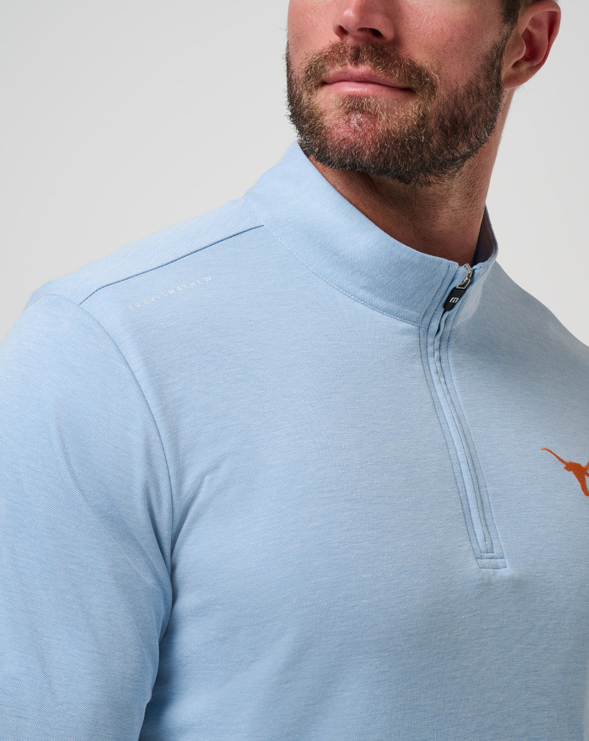 UT Austin Time To Tailgate Quarter Zip Heather Blue | Travis Mathew