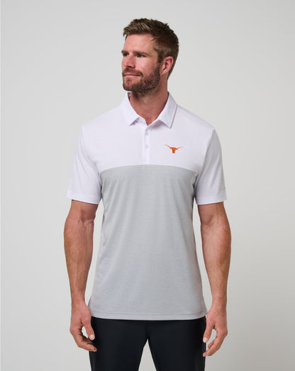 UT Austin Drop Back Polo White/Heather Grey | Travis Mathew