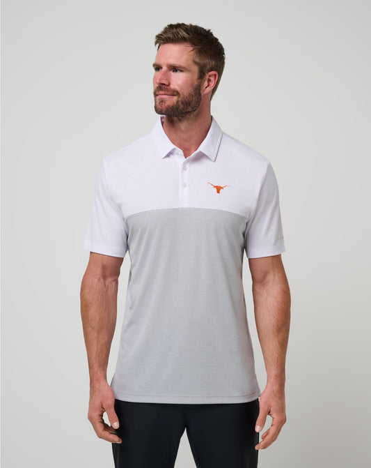 UT Austin Drop Back Polo White/Heather Grey | Travis Mathew