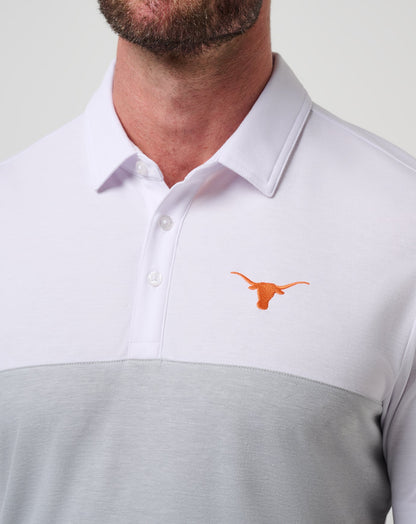 UT Austin Drop Back Polo White/Heather Grey | Travis Mathew