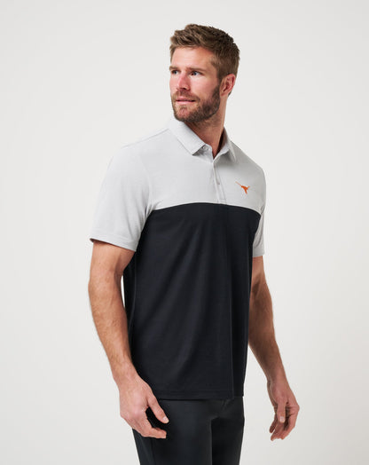 UT Austin Drop Back Polo Heather Grey/Black | Travis Mathew