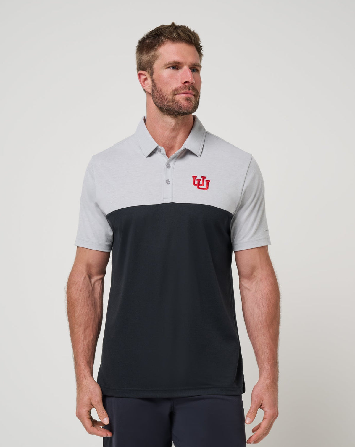 Utah Drop Back Polo Heather Grey/Black | Travis Mathew