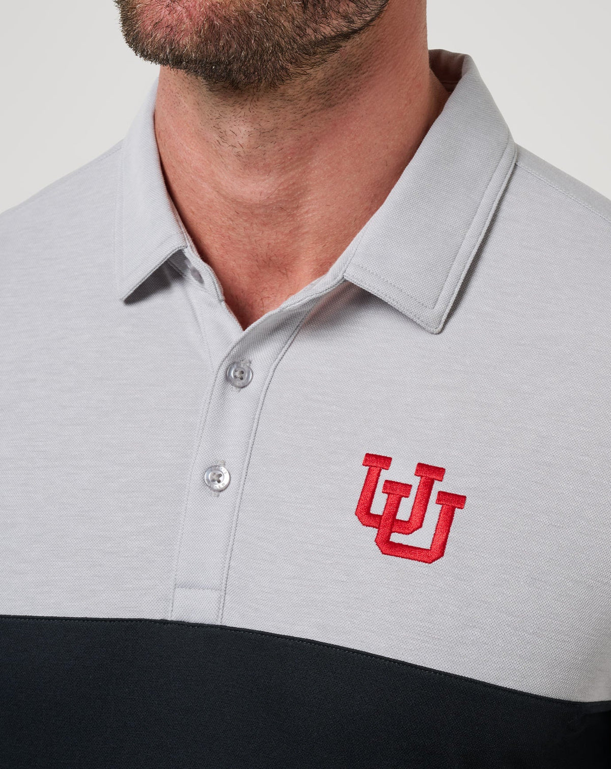 Utah Drop Back Polo Heather Grey/Black | Travis Mathew