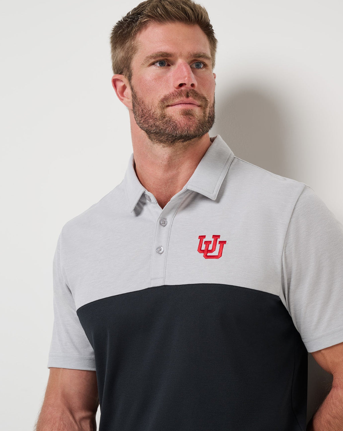 Utah Drop Back Polo Heather Grey/Black | Travis Mathew